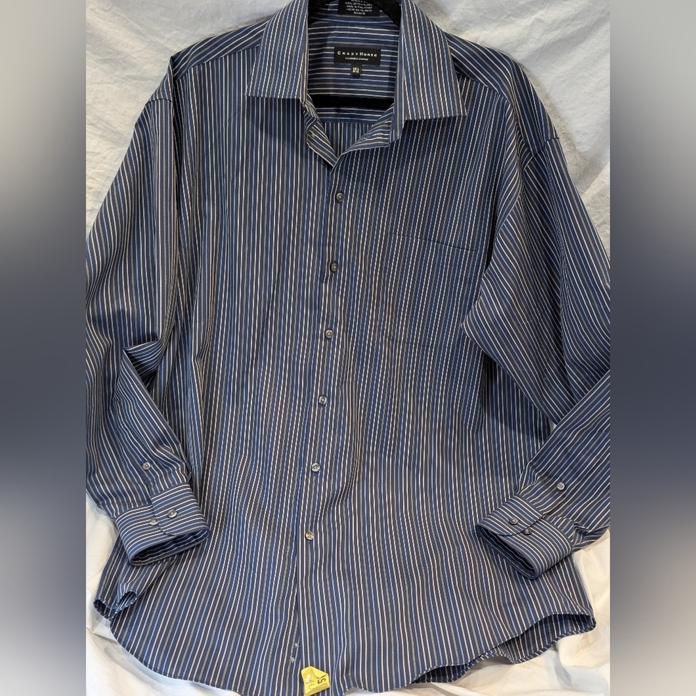 Crazy Horse 16 1/2 34-35 Wrinkle Free Dress Shirt Men Lng Sleeves 100% Cotton Bl